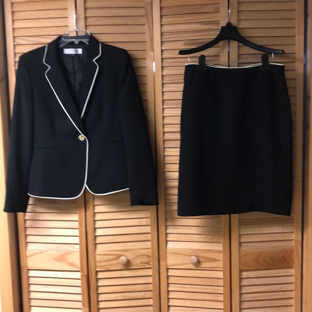 Tahari Black Suit with white detail Size 8